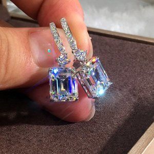 *NEW 18K White Gold overlay Radiant Diamond Cut Swarovski Drop Earrings w/2.0 ct